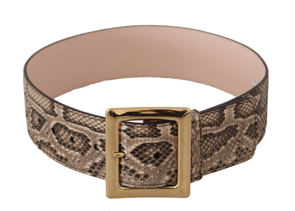 Beige Exotic Leather Wide Gold Metal Buckle Belt - 65-cm-26-inches