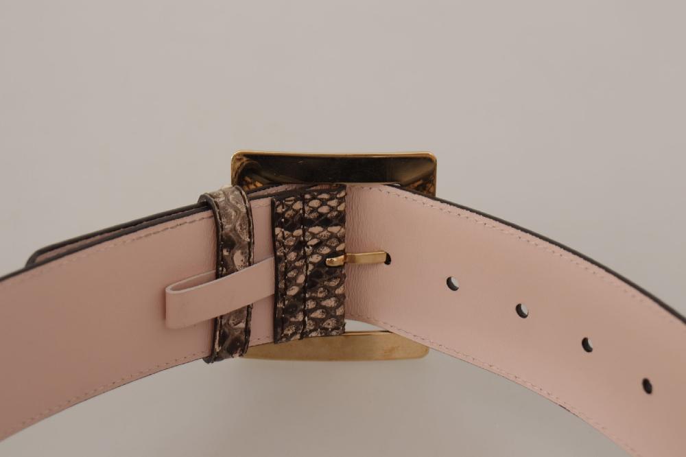Beige Exotic Leather Wide Gold Metal Buckle Belt - 65-cm-26-inches