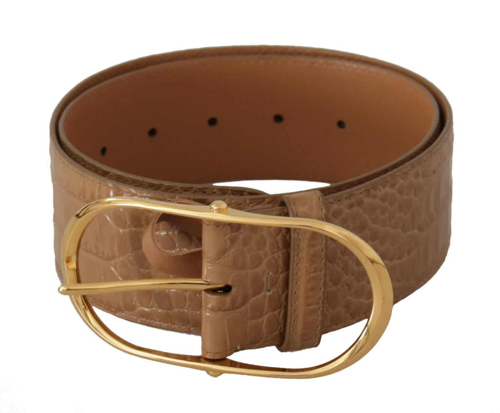 Brown Beige Leather Gold Metal Oval Buckle Belt - 75-cm-30-inches