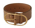 Brown Beige Leather Gold Metal Oval Buckle Belt - 75-cm-30-inches