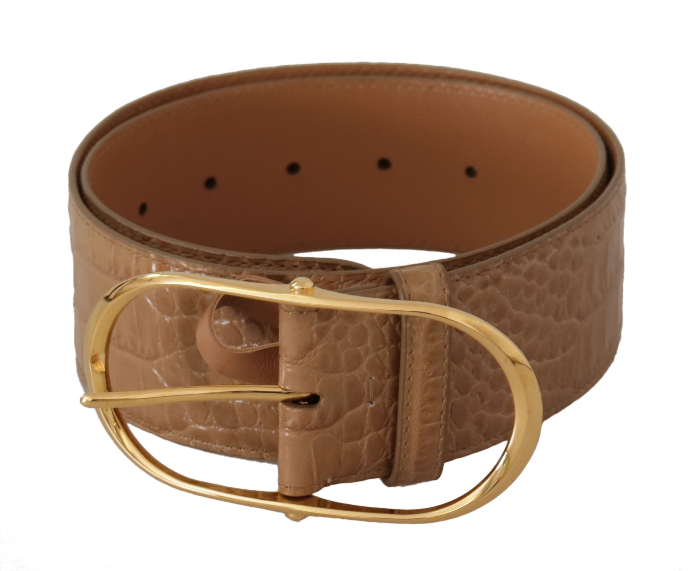 Brown Beige Leather Gold Metal Oval Buckle Belt - 75-cm-30-inches