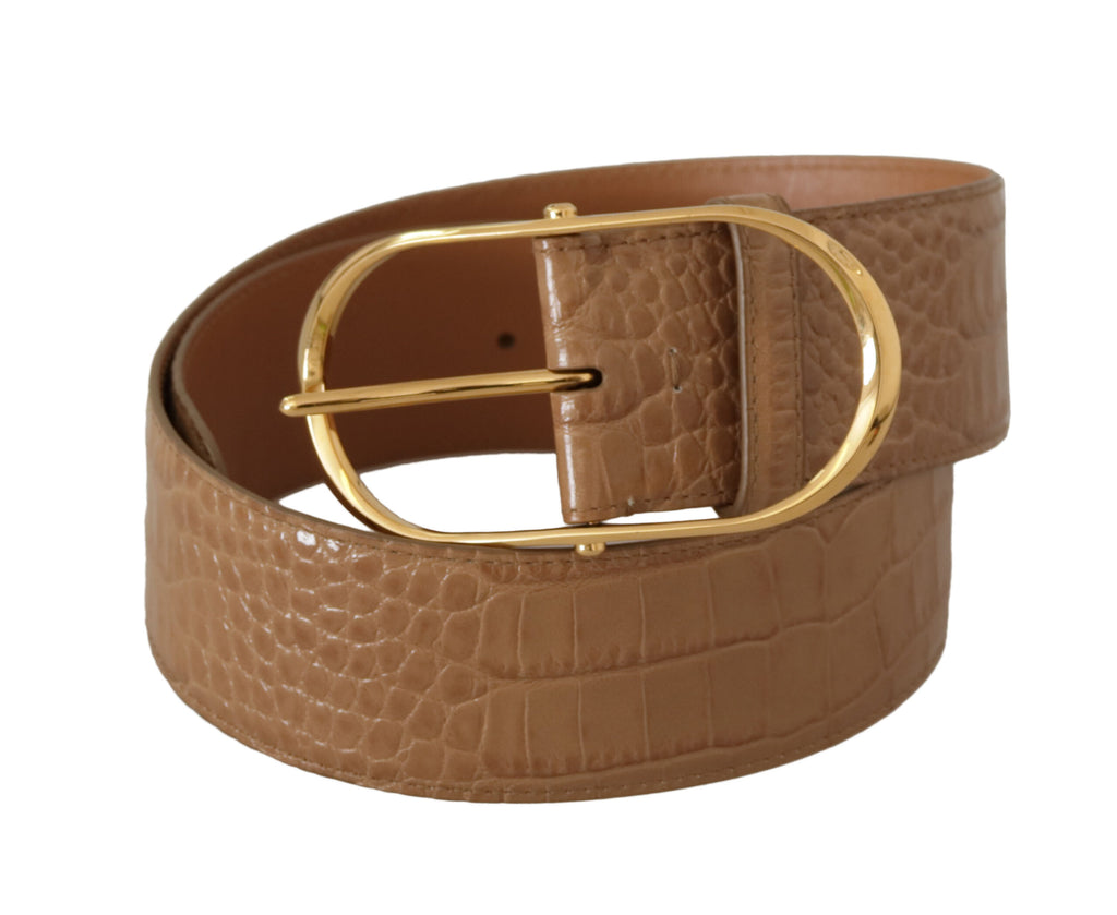 Brown Beige Leather Gold Metal Oval Buckle Belt - 75-cm-30-inches