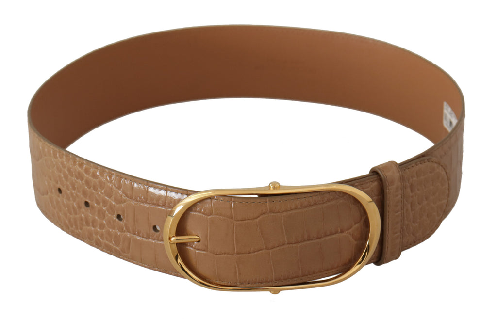 Brown Beige Leather Gold Metal Oval Buckle Belt - 75-cm-30-inches