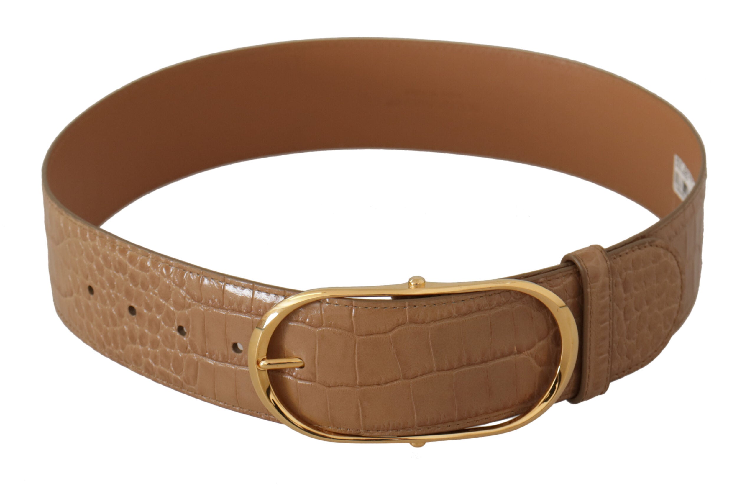 Brown Beige Leather Gold Metal Oval Buckle Belt - 75-cm-30-inches
