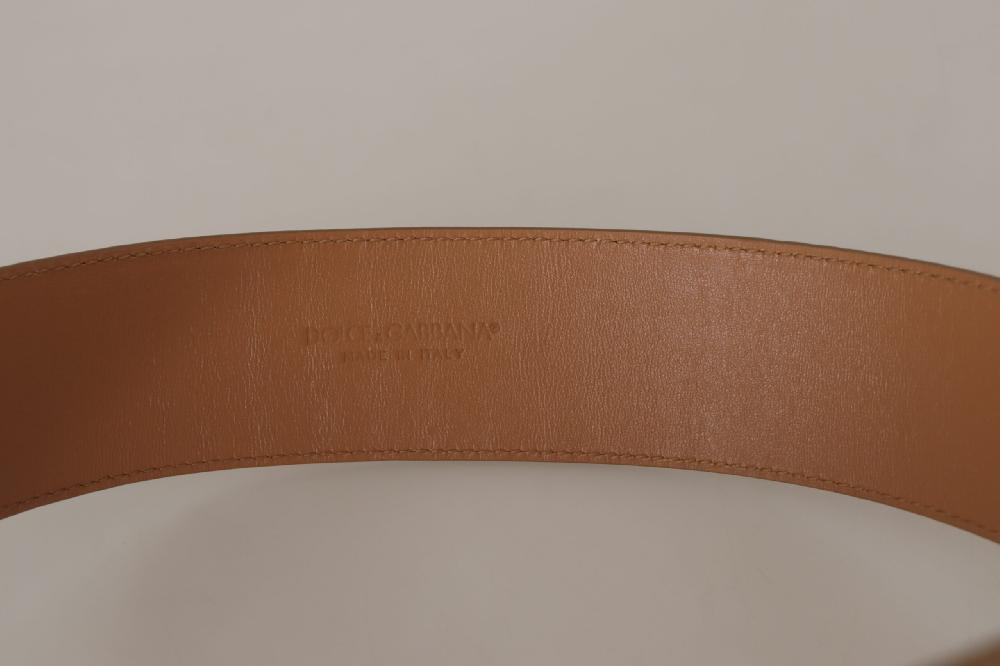Brown Beige Leather Gold Metal Oval Buckle Belt - 75-cm-30-inches