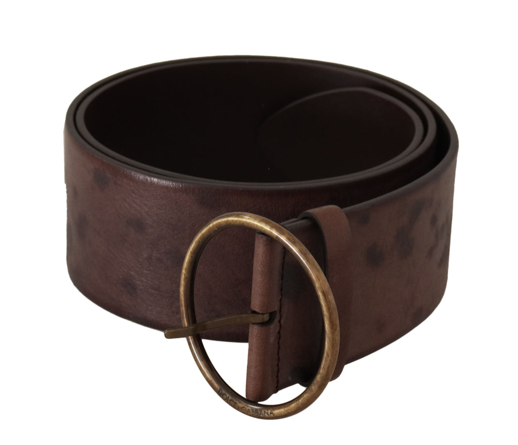 Dark Brown Wide Calf Leather Logo Round Buckle Belt - 90-cm-36-inches