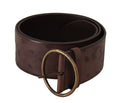 Dark Brown Wide Calf Leather Logo Round Buckle Belt - 90-cm-36-inches