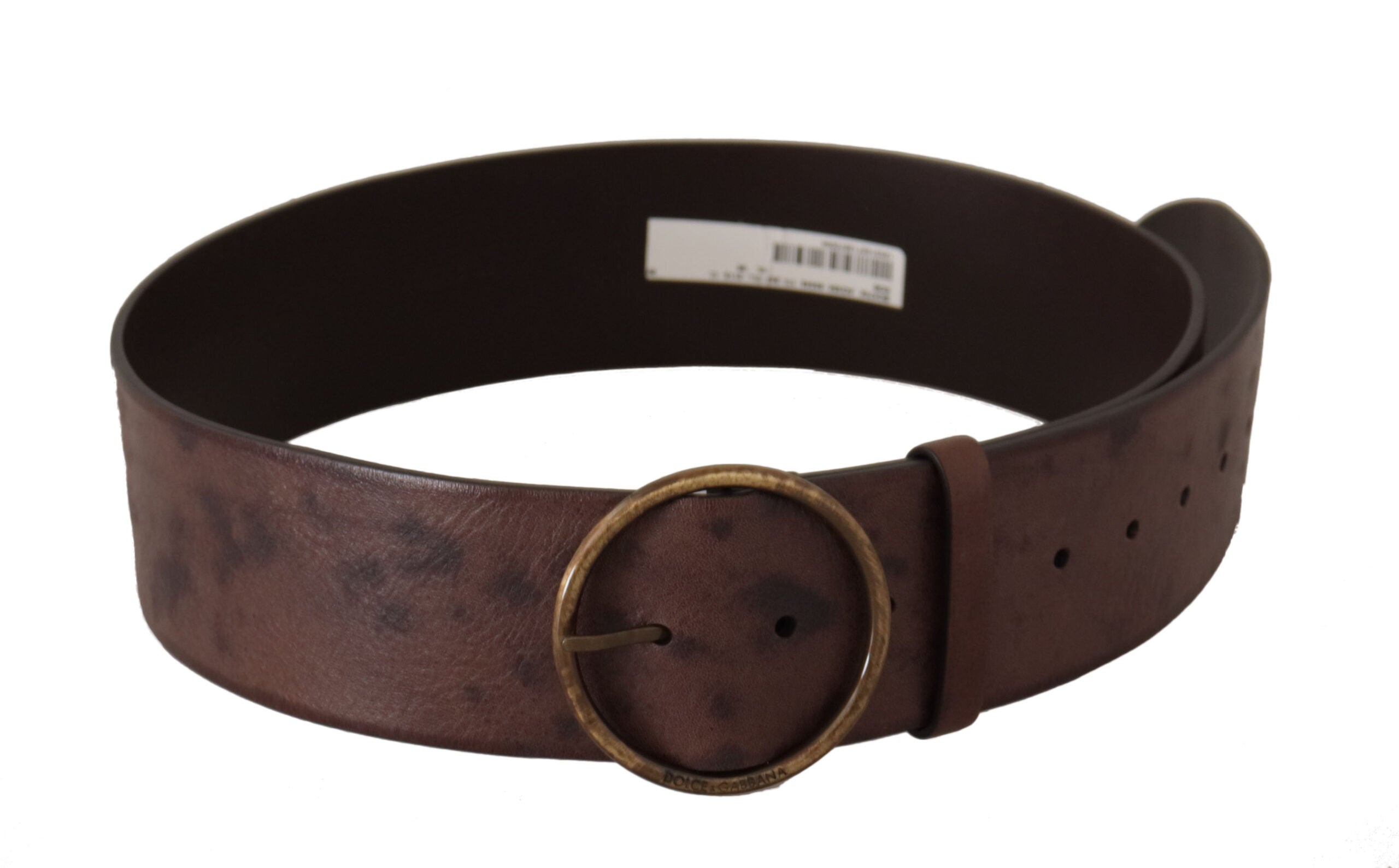 Dark Brown Wide Calf Leather Logo Round Buckle Belt - 90-cm-36-inches