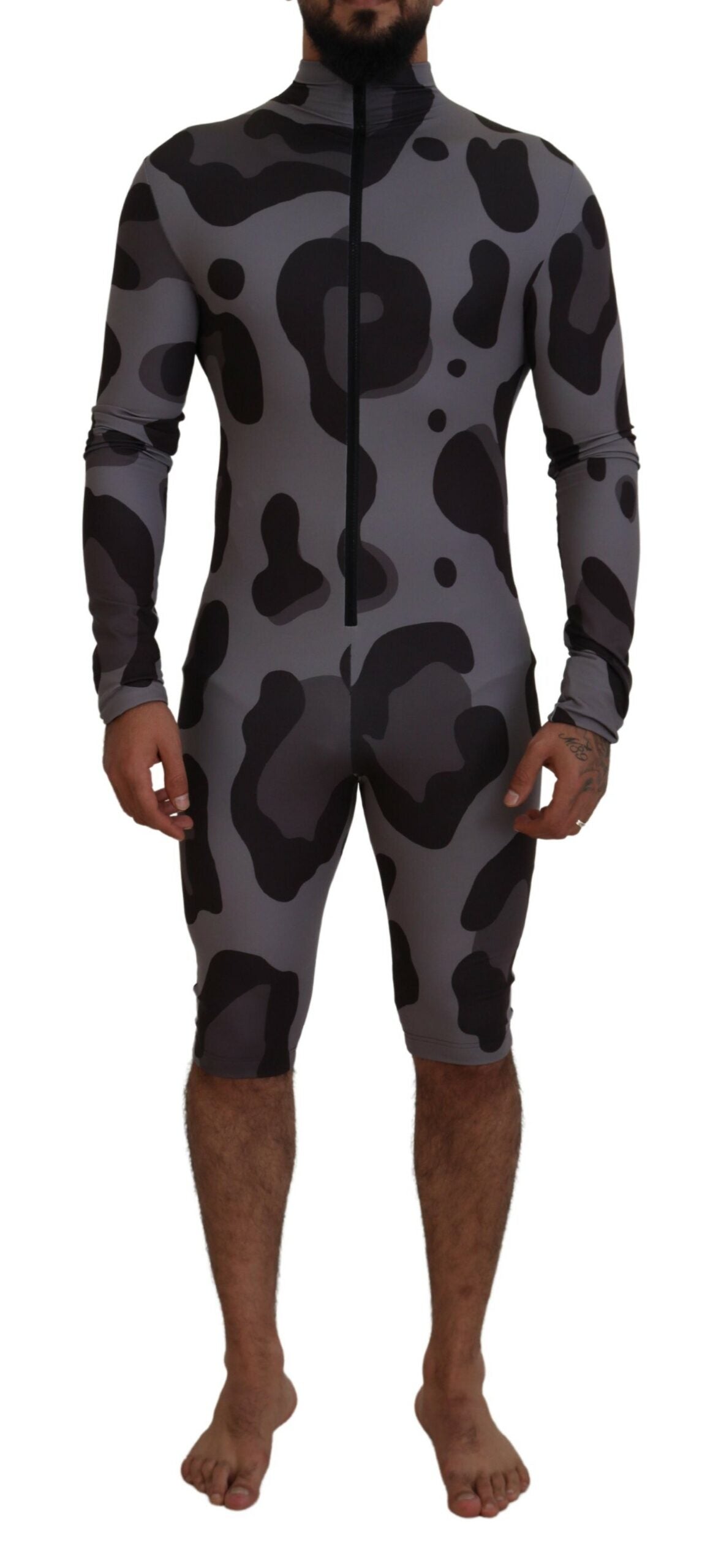 Gray Patterned Polyester Wetsuit Swimwear - it48-m