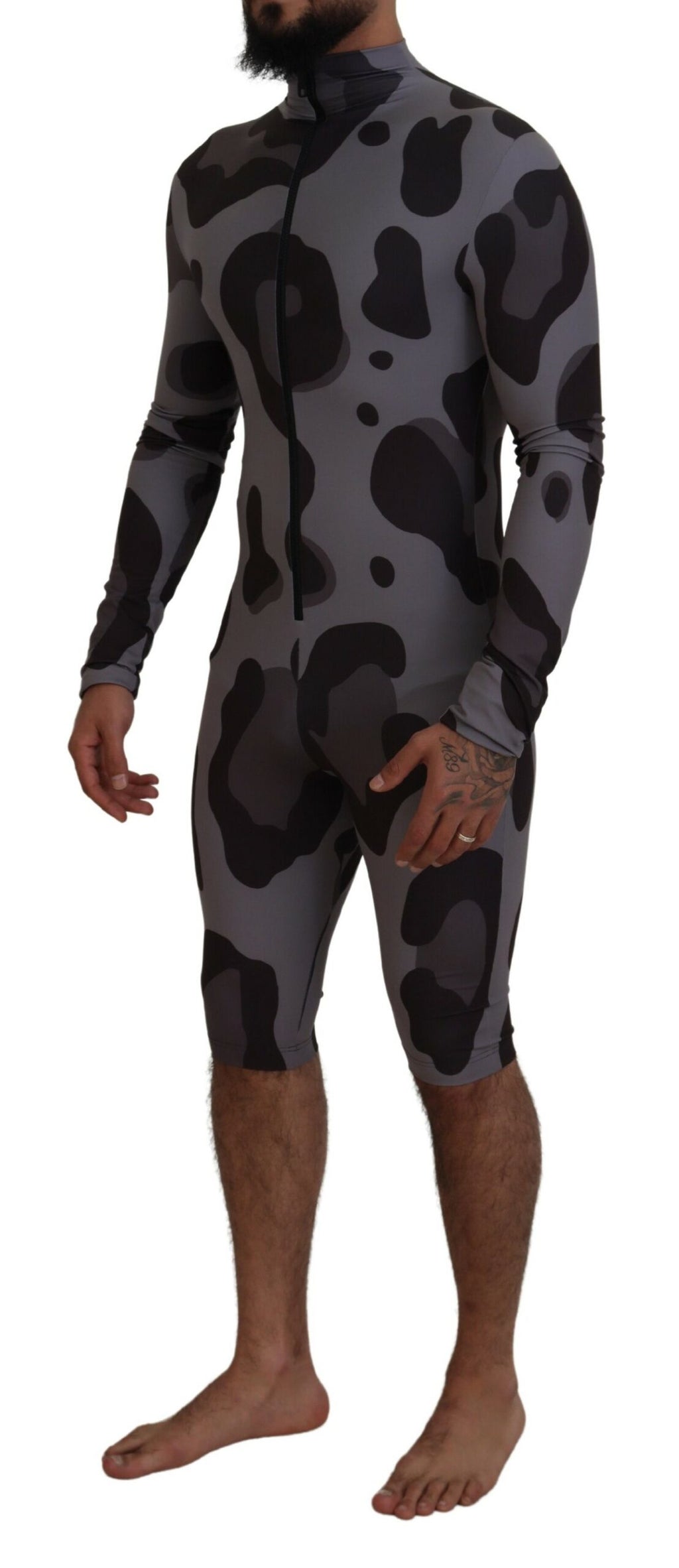 Gray Patterned Polyester Wetsuit Swimwear - it48-m