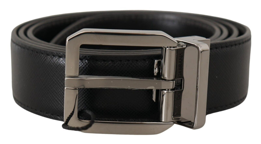 Black Calf Leather Logo Engraved Metal Buckle Belt - 100-cm-40-inches