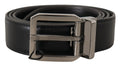 Black Calf Leather Logo Engraved Metal Buckle Belt - 100-cm-40-inches