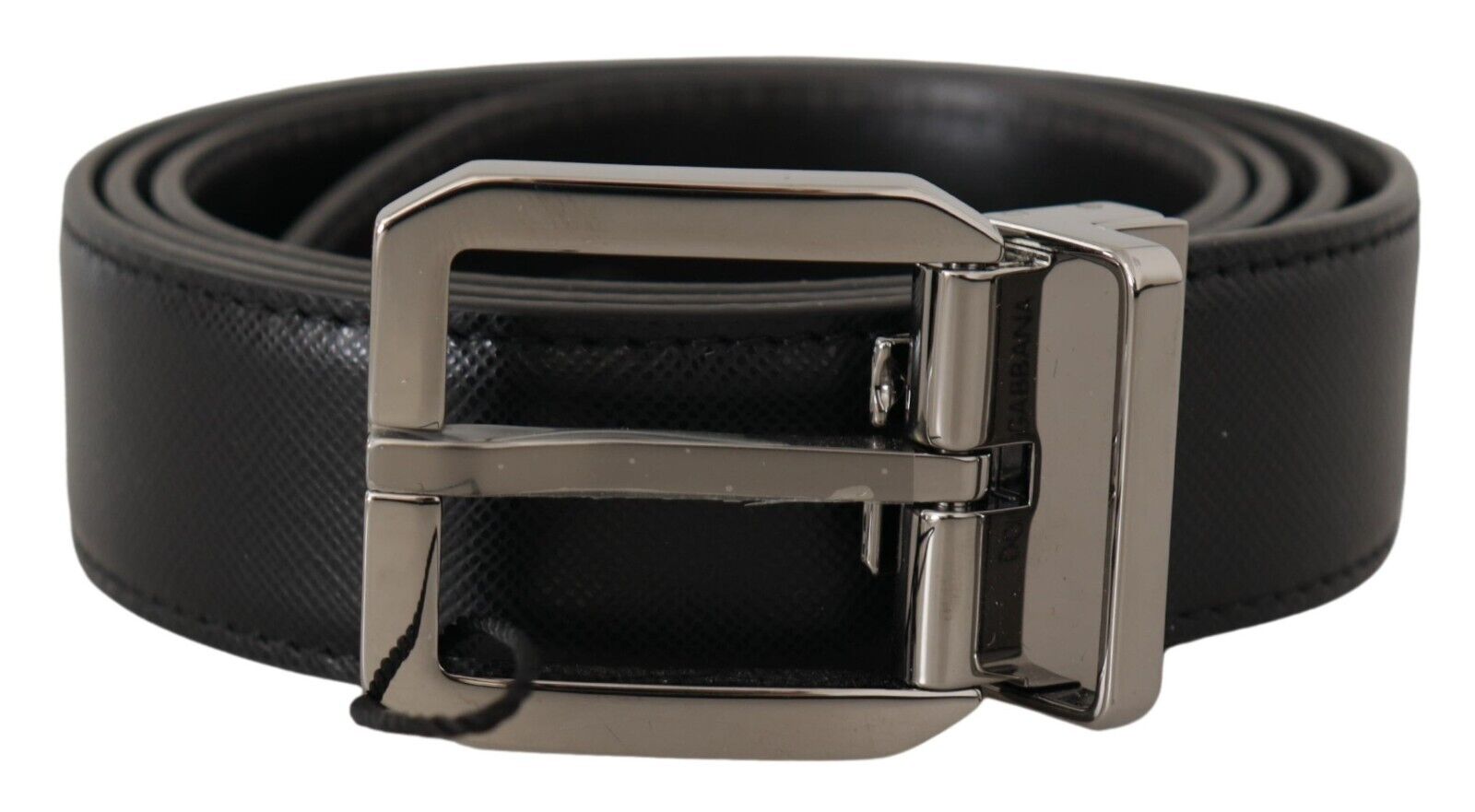 Black Calf Leather Logo Engraved Metal Buckle Belt - 100-cm-40-inches