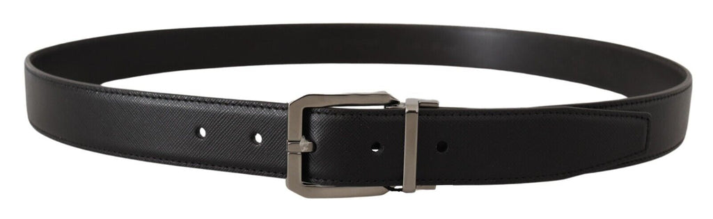 Black Calf Leather Logo Engraved Metal Buckle Belt - 100-cm-40-inches