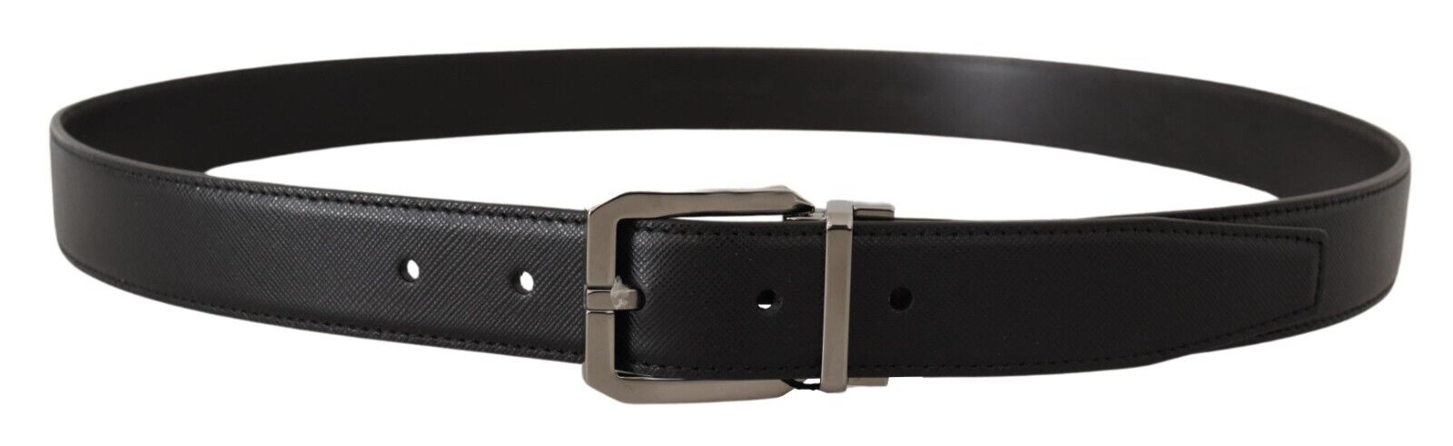 Black Calf Leather Logo Engraved Metal Buckle Belt - 100-cm-40-inches