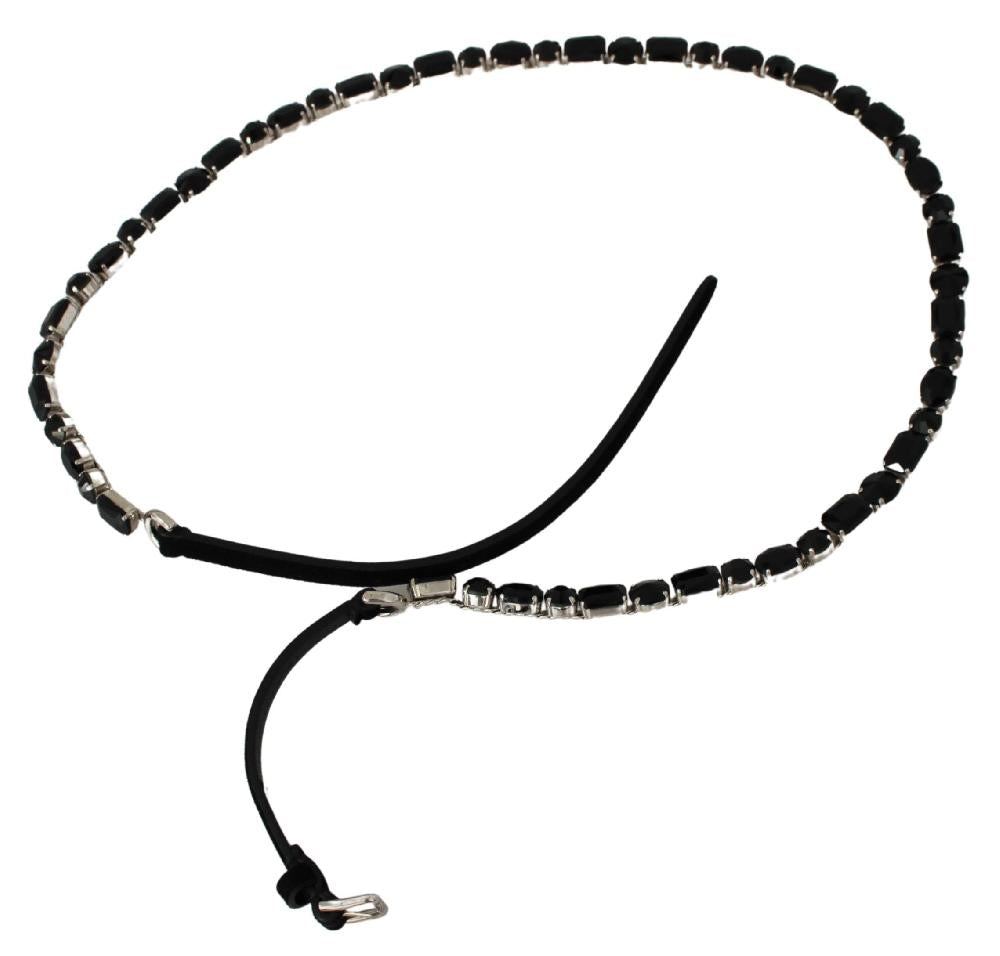 Black Leather Crystals Waist Belt - 95-cm-38-inches