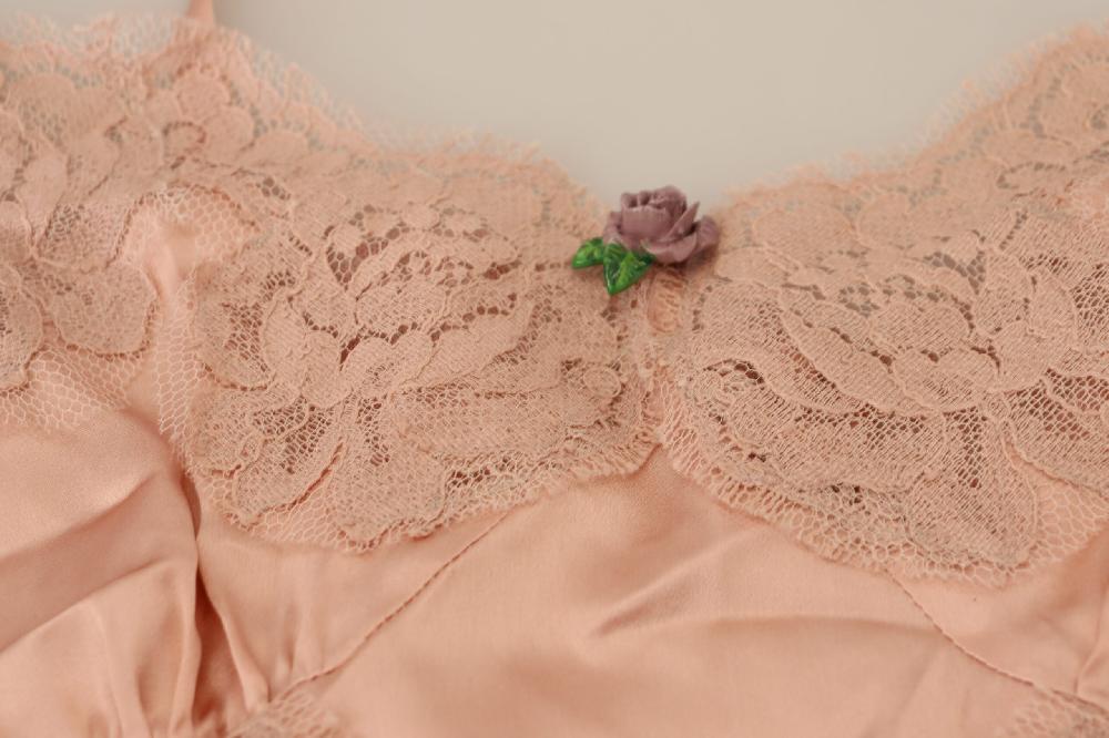 Pink Satin Lace Roses Tank Top Lingerie - it38-xs