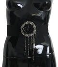 Black Crystal Brooch Wide Wai SATORIA Belt - it42-m