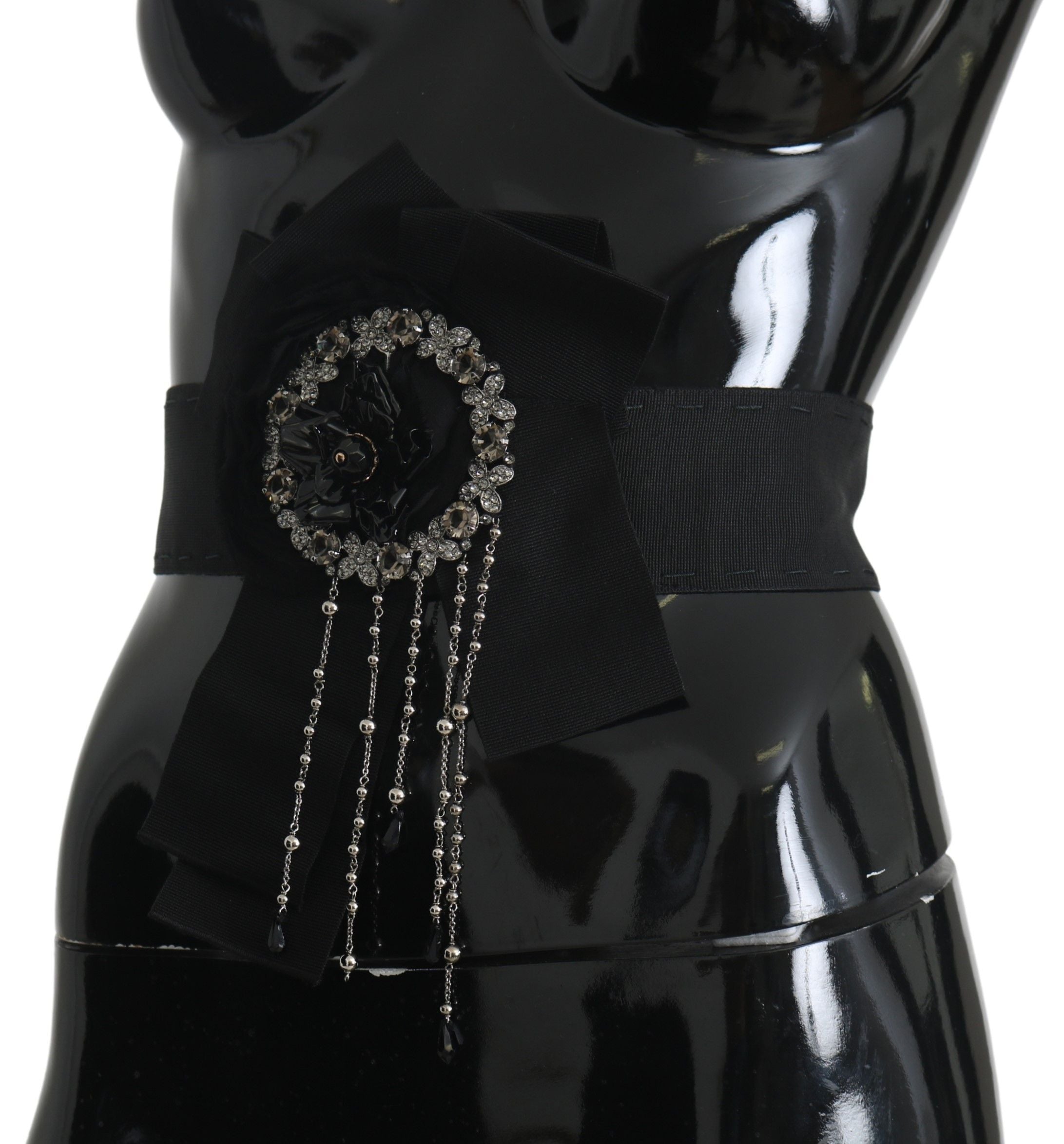 Black Crystal Brooch Wide Wai SATORIA Belt - it42-m