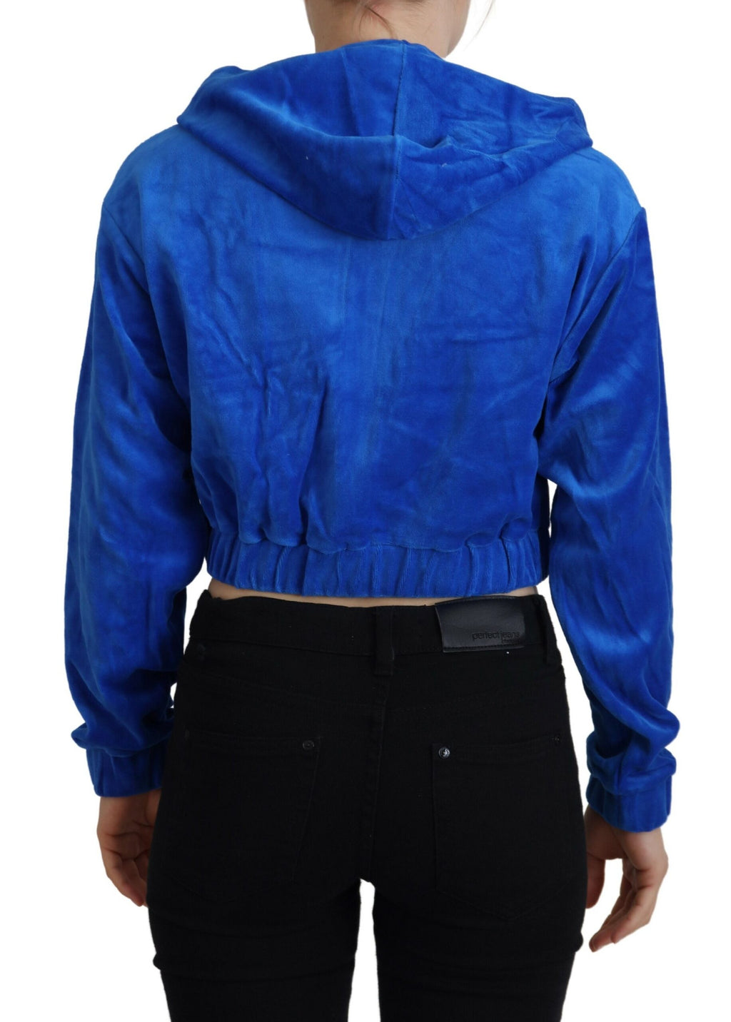 Felpa con cappuccio corta con zip intera in cotone blu - IT38 - XS