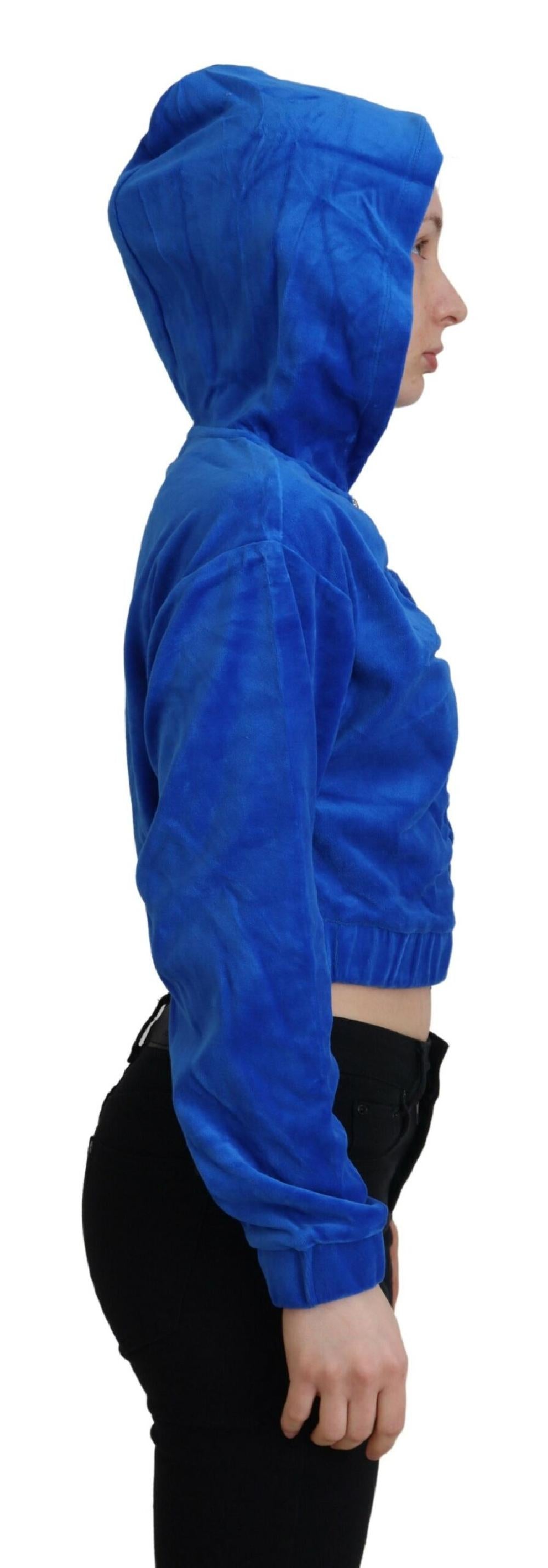Felpa con cappuccio corta con zip intera in cotone blu - IT38 - XS