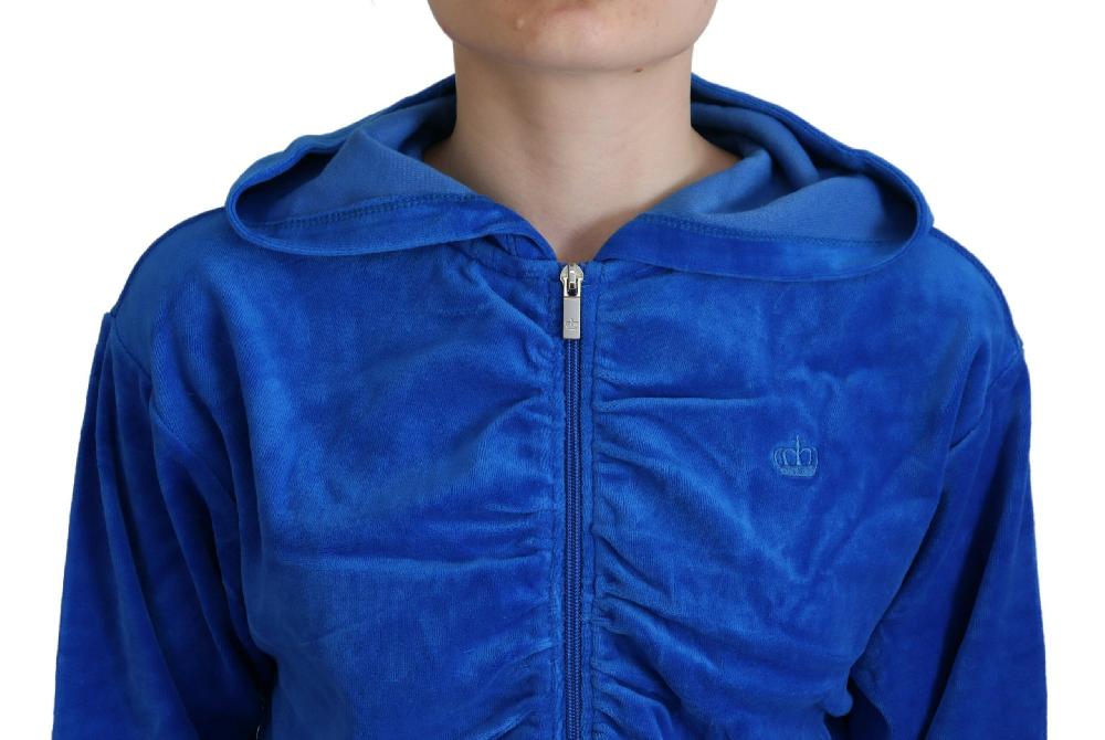 Felpa con cappuccio corta con zip intera in cotone blu - IT38 - XS