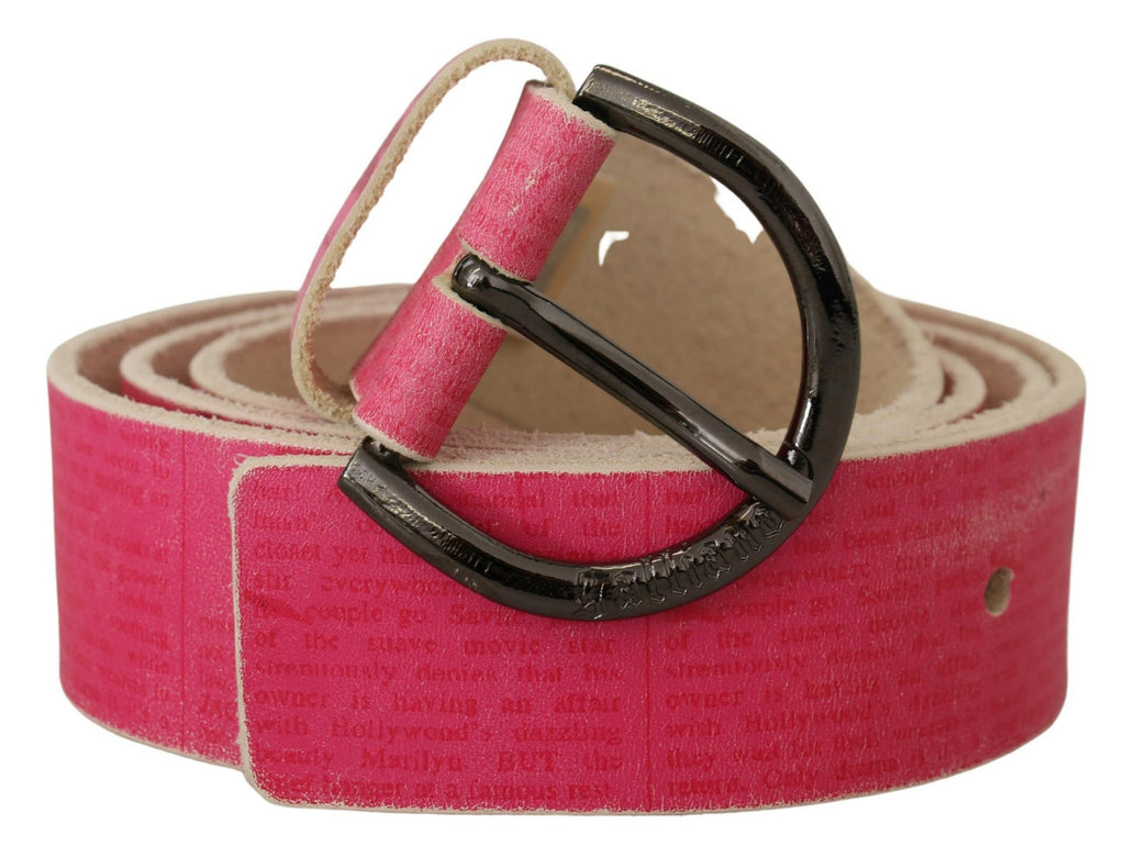 Pink Leather Letter Logo Round Buckle Waist Belt - 100-cm-40-inches