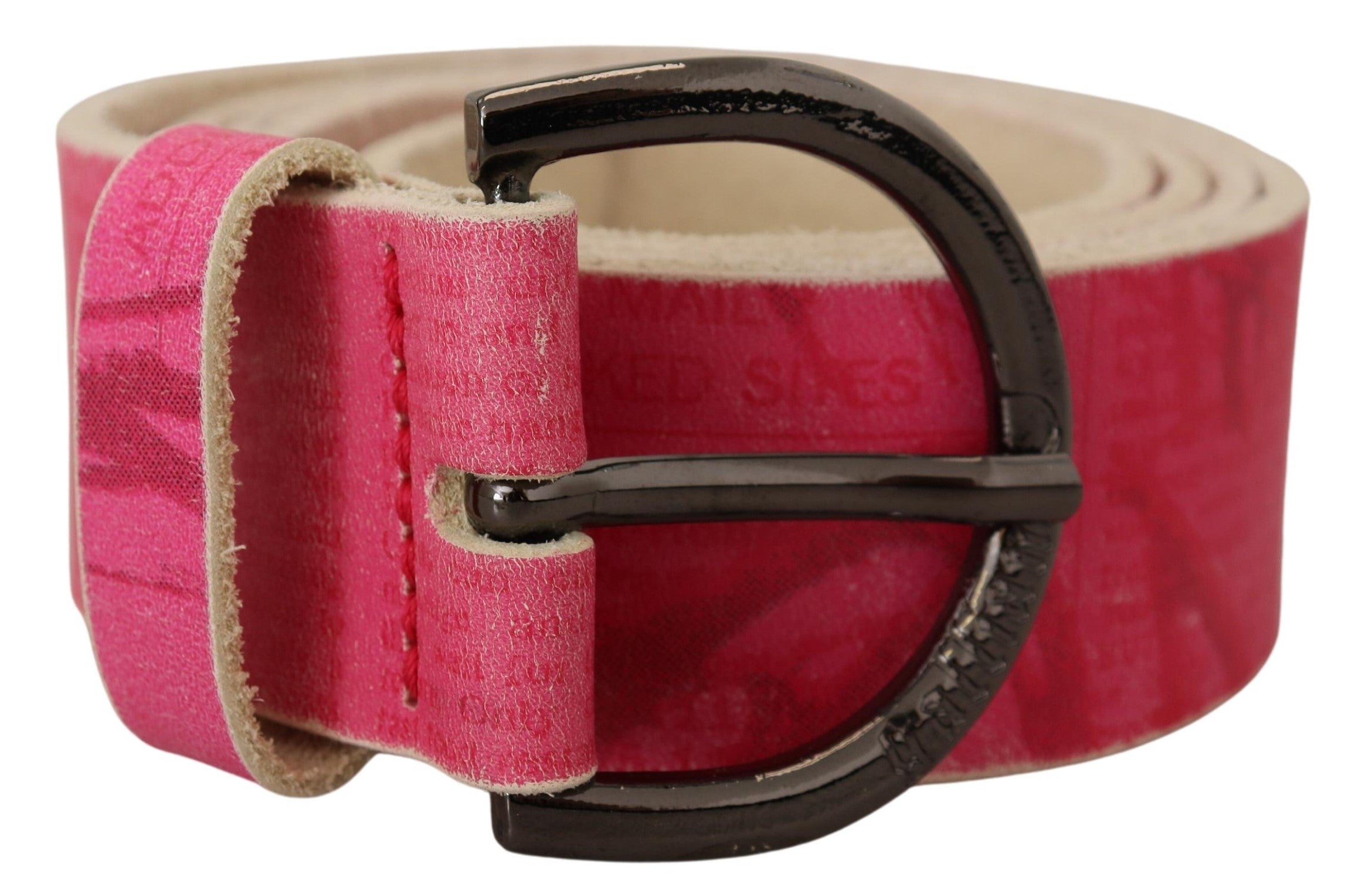 Pink Leather Letter Logo Round Buckle Waist Belt - 100-cm-40-inches