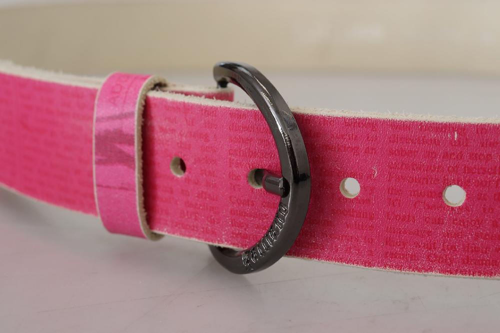 Pink Leather Letter Logo Round Buckle Waist Belt - 100-cm-40-inches