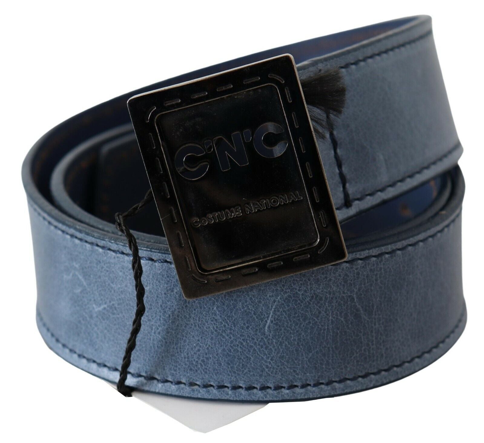 Blue Normal Leather Logo Buckle Belt - 85-cm-34-inches