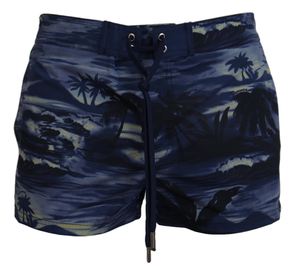 Blue Tropical Wave Design Beachwear Shorts Swimwear - it48-m