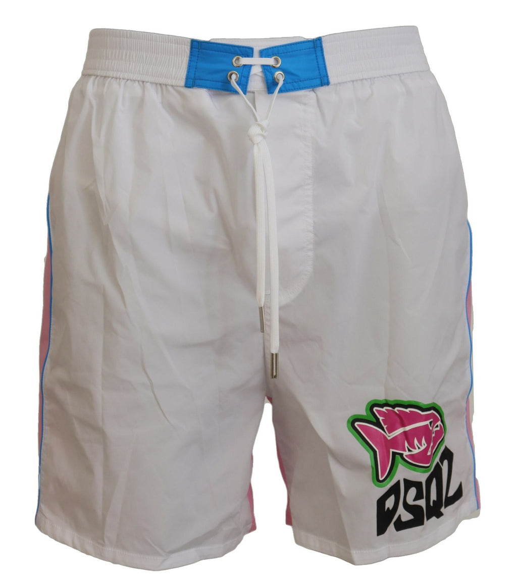 White Pink Logo Print Men Beachwear Shorts Swimwear - it48-m