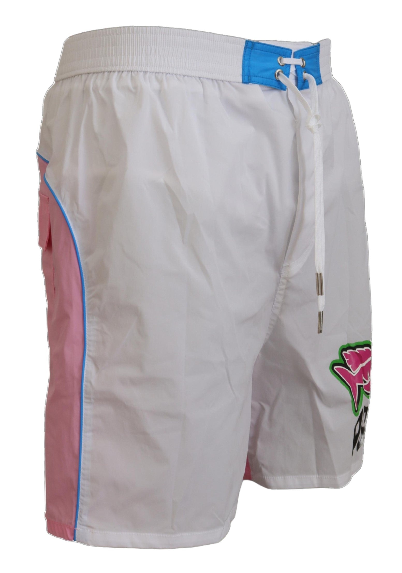 White Pink Logo Print Men Beachwear Shorts Swimwear - it48-m