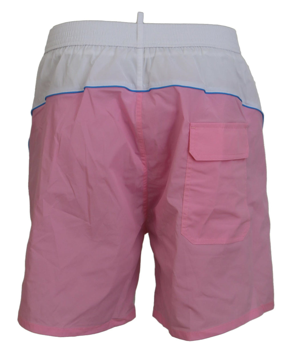 White Pink Logo Print Men Beachwear Shorts Swimwear - it48-m