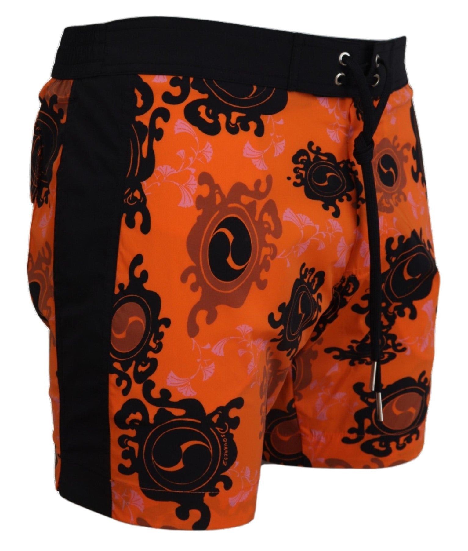 Orange Black Printed Men Beachwear Shorts Swimwear - it48-m
