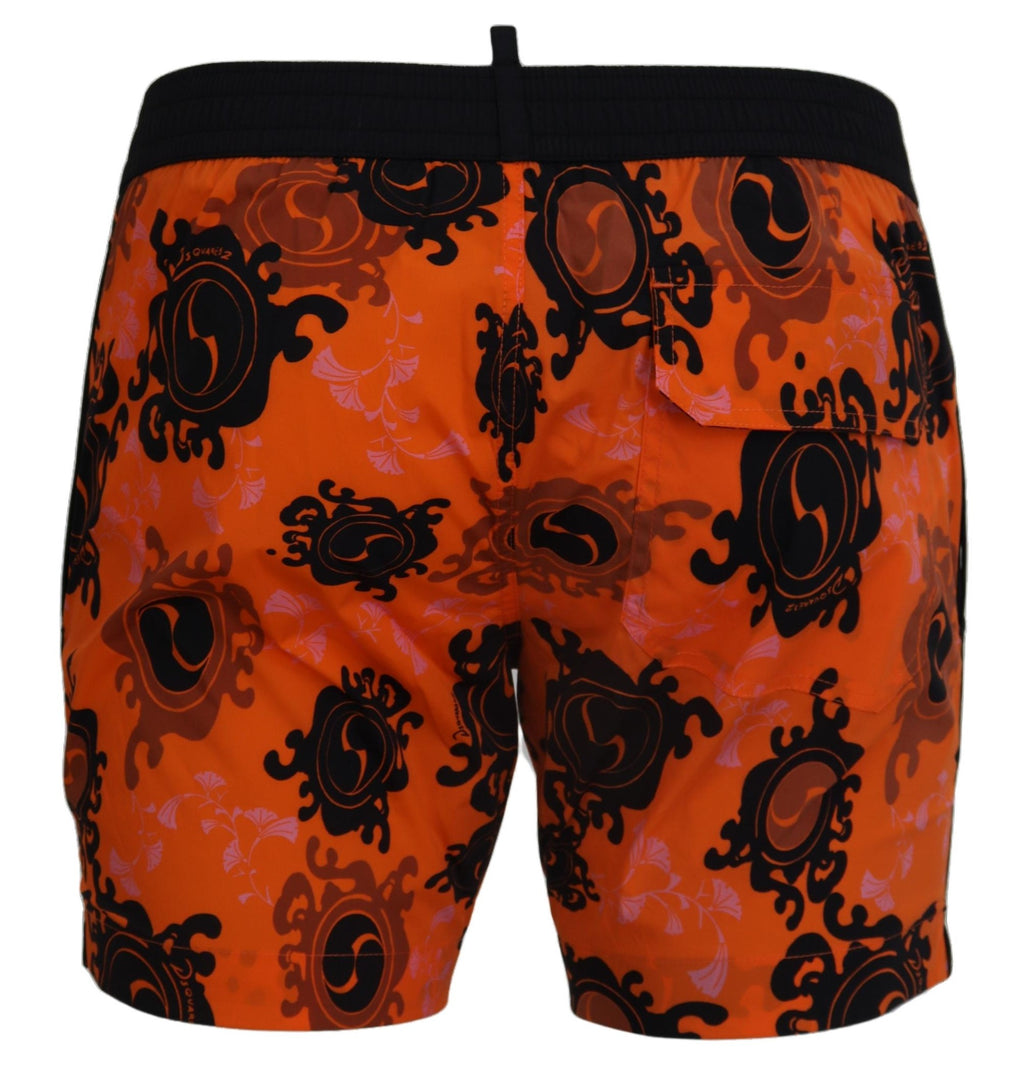 Orange Black Printed Men Beachwear Shorts Swimwear - it48-m