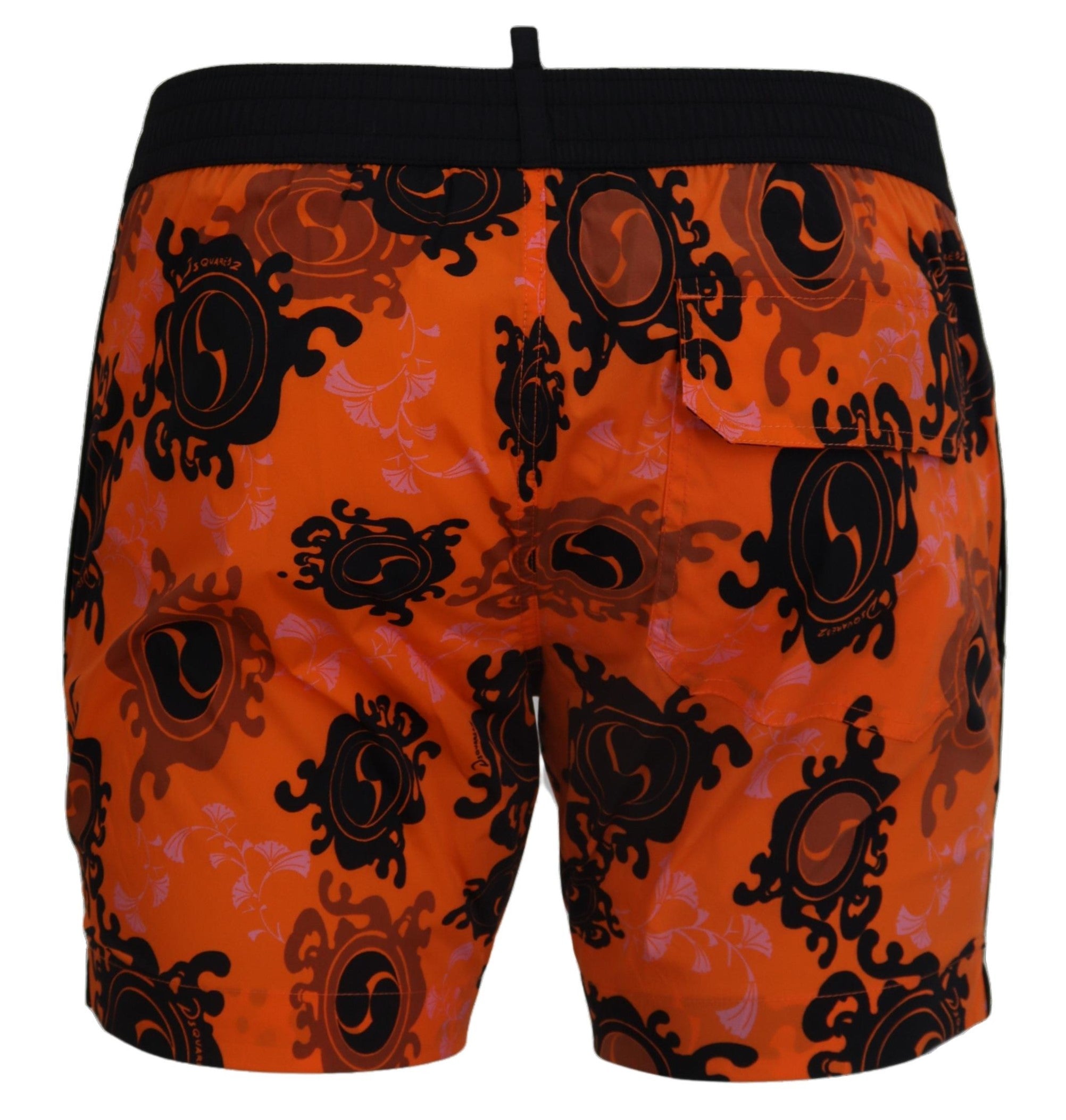 Orange Black Printed Men Beachwear Shorts Swimwear - it48-m