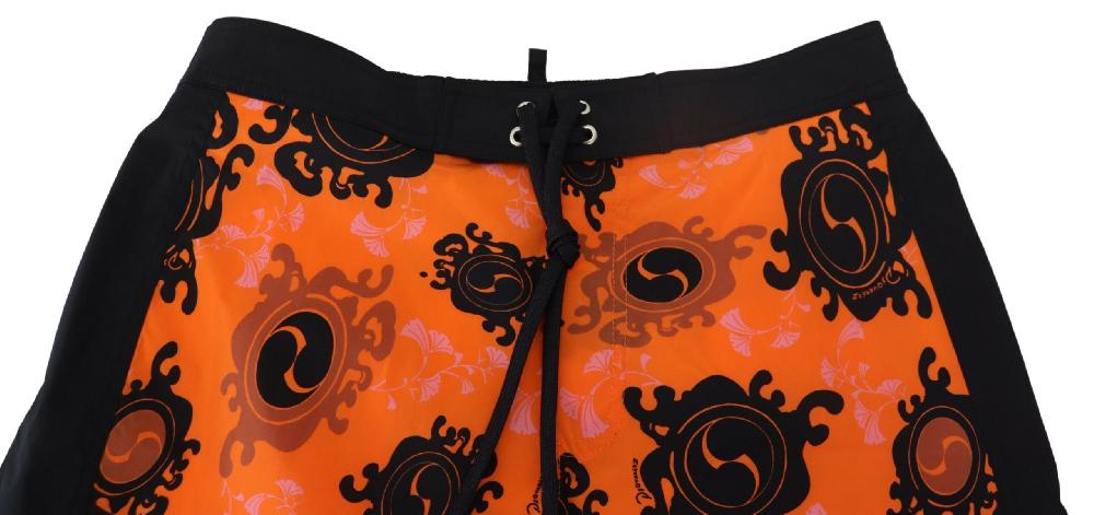 Orange Black Printed Men Beachwear Shorts Swimwear - it48-m