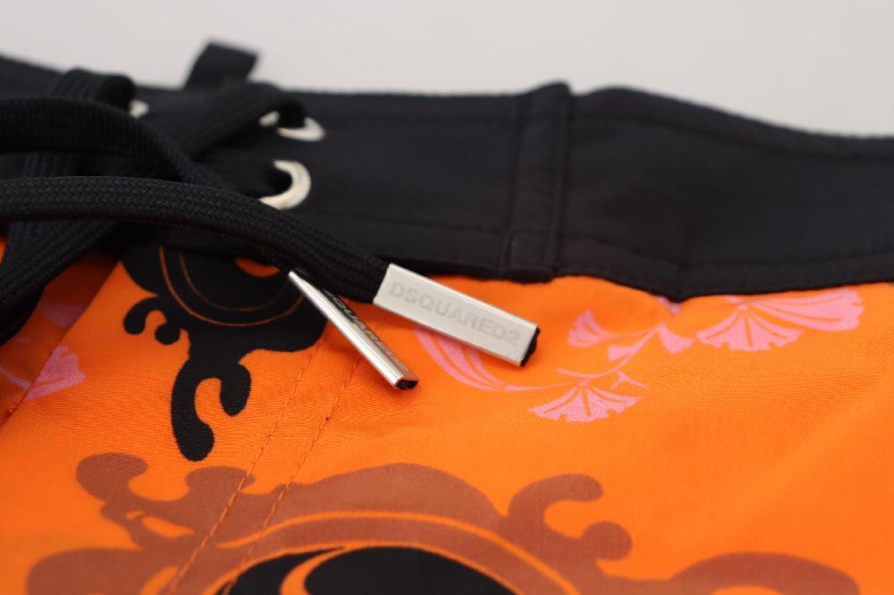 Orange Black Printed Men Beachwear Shorts Swimwear - it48-m