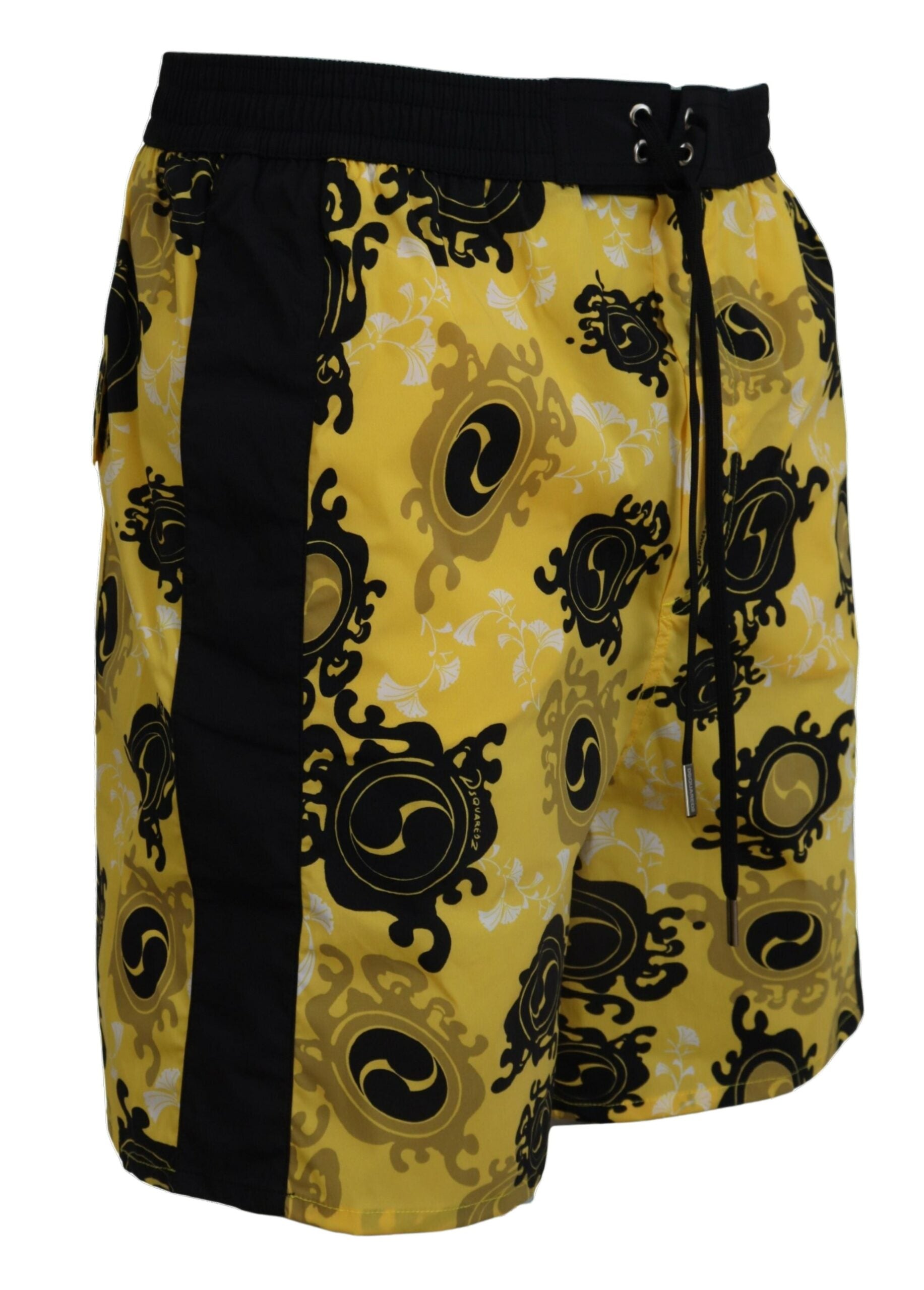 Yellow Black Printed Men Beachwear Shorts Swimwear - it48-m