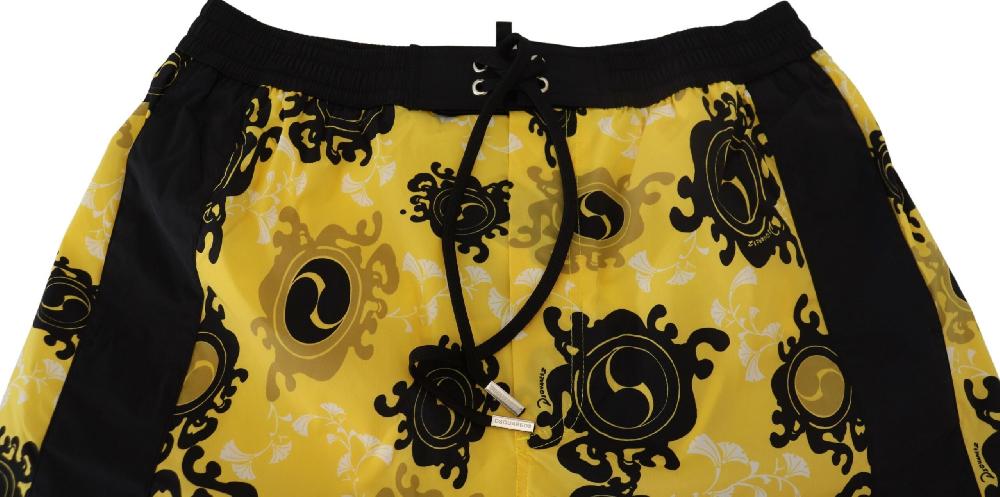 Yellow Black Printed Men Beachwear Shorts Swimwear - it48-m