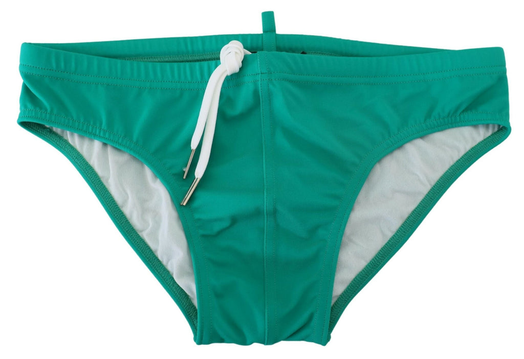 Green White Logo Print Men Swim Brief Swimwear - it48-m