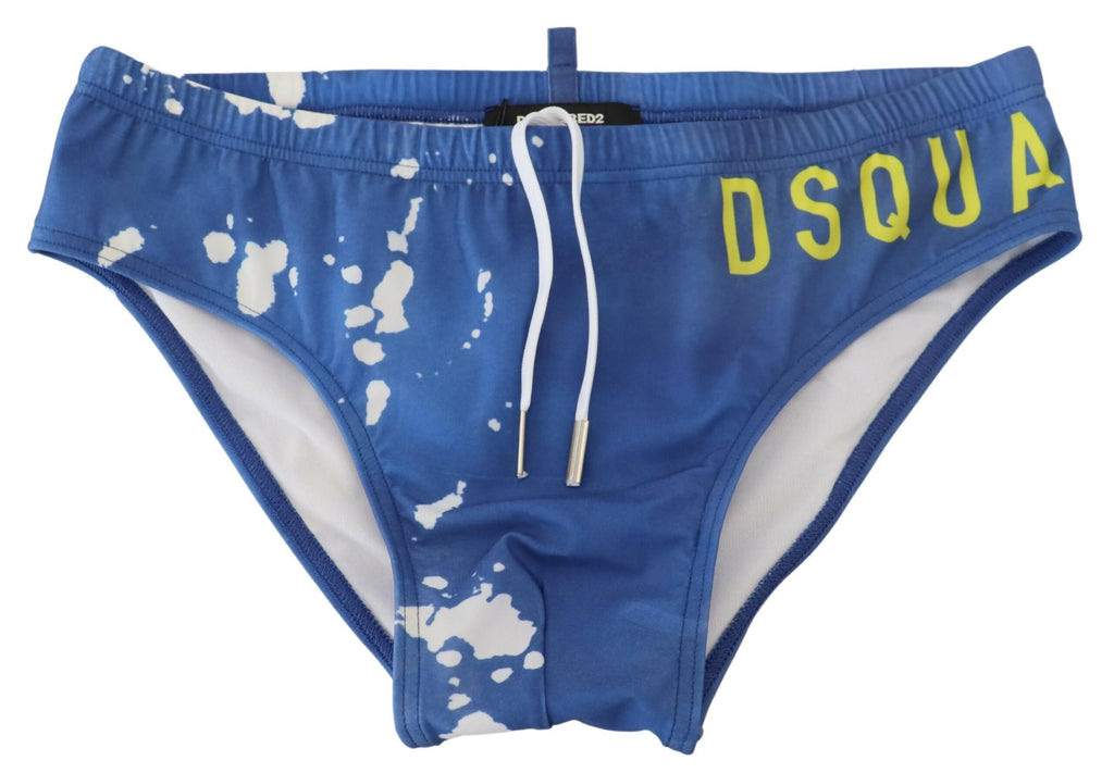 Blue White Logo Print Men Swim Brief Swimwear - it48-m