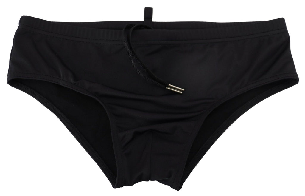 Black Orange Logo Printed Men Swim Brief Swimwear - it48-m