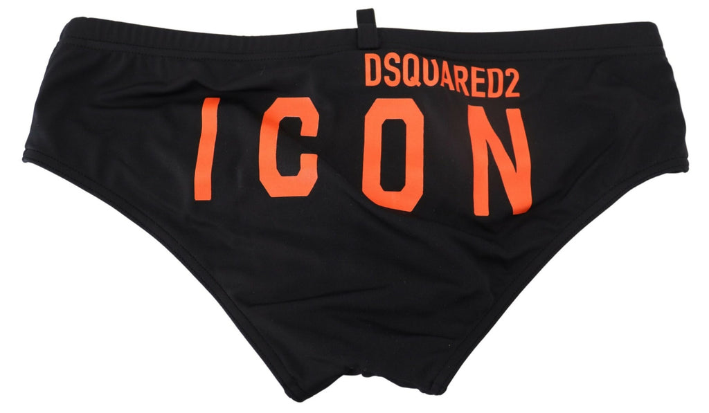 Black Orange Logo Printed Men Swim Brief Swimwear - it48-m