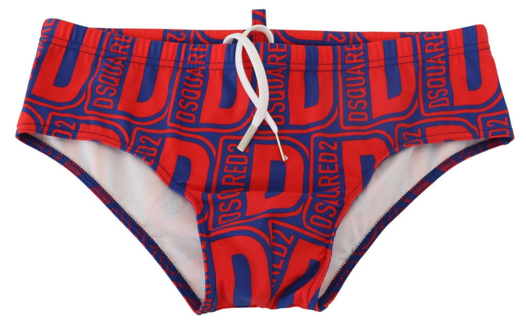 Red Blue Logo Printed Men Swim Brief Swimwear - it48-m