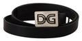 Black Leather Silver DG Logo Buckle Belt - 90-cm-36-inches