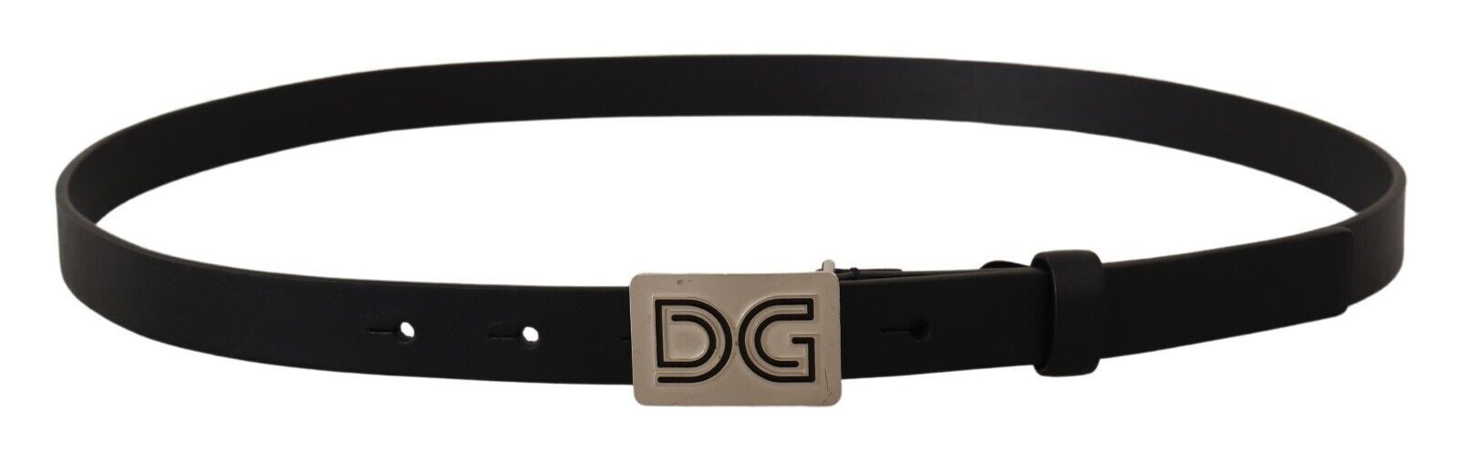 Black Leather Silver DG Logo Buckle Belt - 90-cm-36-inches