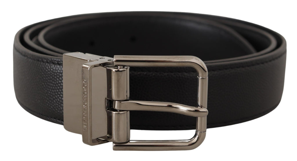 Black Calf Leather Logo Engraved Metal Buckle Belt - 90-cm-36-inches