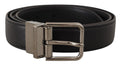 Black Calf Leather Logo Engraved Metal Buckle Belt - 90-cm-36-inches